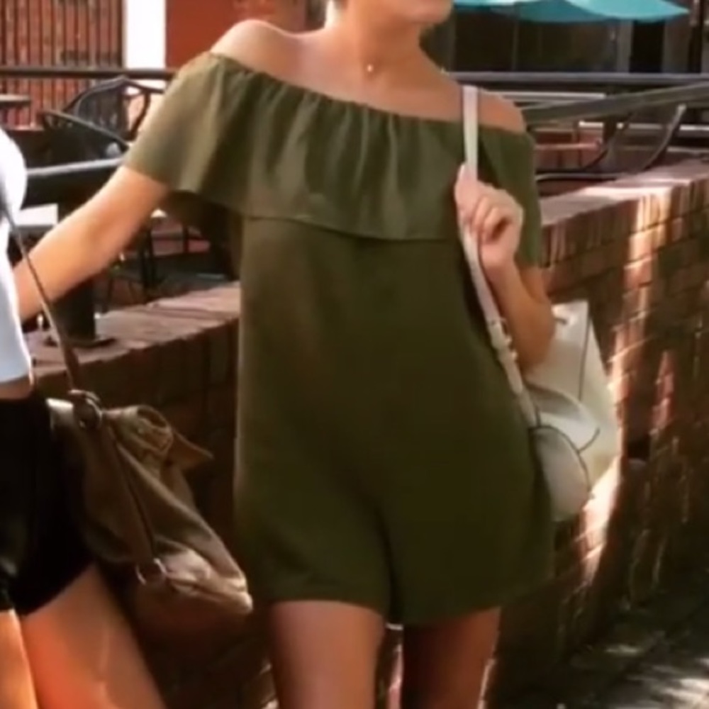 Zara Olive Off-Shoulder Ruffle Romper - Picture 2 of 3